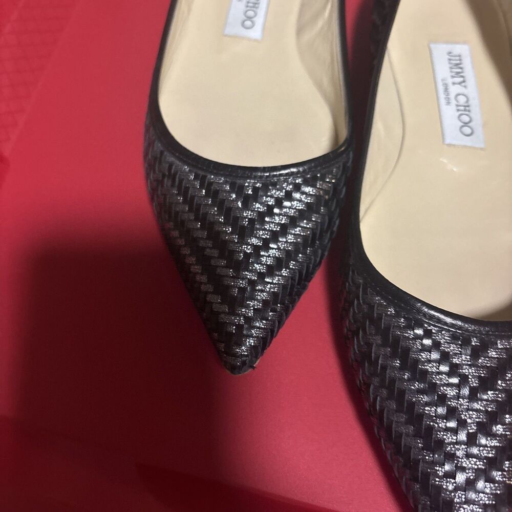 JIMMY CHOO Ballet Flats Point Toe Black Silver Size 36.5/6.5 - Picture 7 of 14